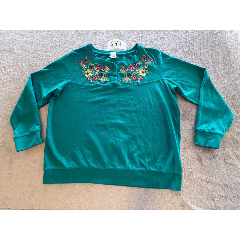 American Sweetheart Sweatshirt Womens L Green  Floral Butterfly BJK